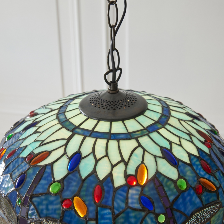 Endon 112195 - Lustr na řetězu Tiffany DRAGONFLY 1xE27/60W/230V pr. 41 cm