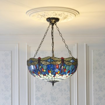 Endon 112250 - Lustr na řetězu Tiffany DRAGONFLY 3xE27/60W/230V pr. 50 cm
