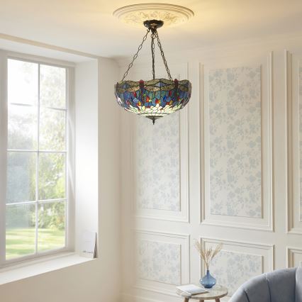 Endon 112250 - Lustr na řetězu Tiffany DRAGONFLY 3xE27/60W/230V pr. 50 cm