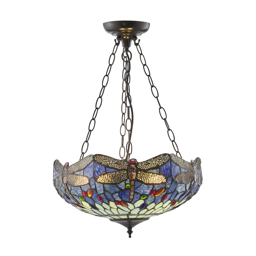 Endon 112250 - Lustr na řetězu Tiffany DRAGONFLY 3xE27/60W/230V pr. 50 cm