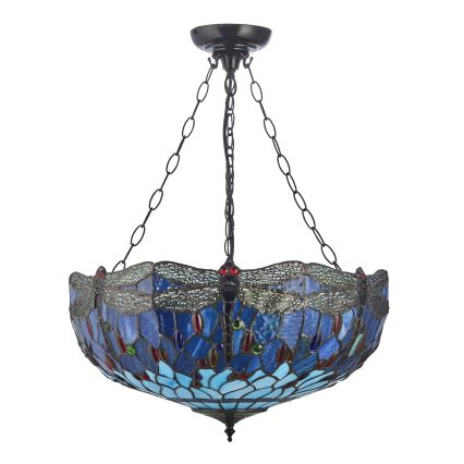 Endon 112250 - Lustr na řetězu Tiffany DRAGONFLY 3xE27/60W/230V pr. 50 cm