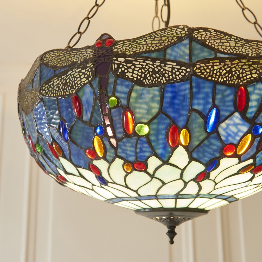 Endon 112250 - Lustr na řetězu Tiffany DRAGONFLY 3xE27/60W/230V pr. 50 cm