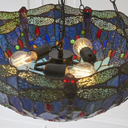 Endon 112250 - Lustr na řetězu Tiffany DRAGONFLY 3xE27/60W/230V pr. 50 cm