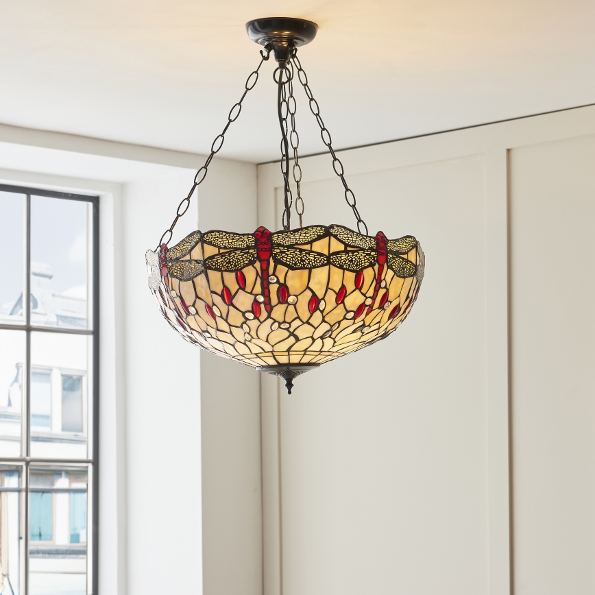 Endon 112251 - Lustr na řetězu Tiffany DRAGONFLY 3xE27/60W/230V pr. 50 cm