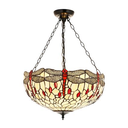 Endon 112251 - Lustr na řetězu Tiffany DRAGONFLY 3xE27/60W/230V pr. 50 cm