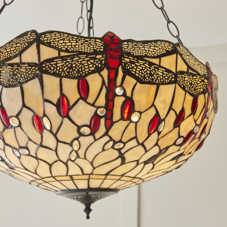 Endon 112251 - Lustr na řetězu Tiffany DRAGONFLY 3xE27/60W/230V pr. 50 cm