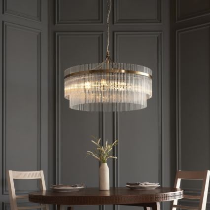 Endon 112574 - Lustr na řetězu MARIETTA GRAND 7xE14/7W/230V mosaz/čirá