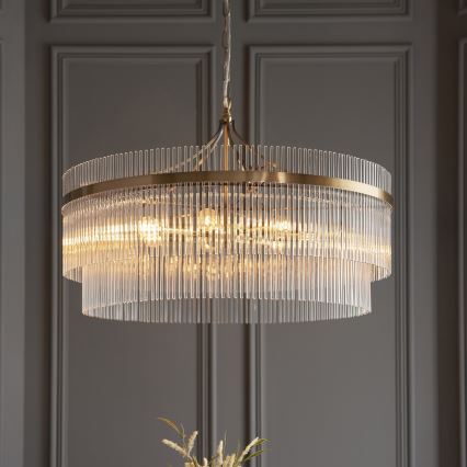 Endon 112574 - Lustr na řetězu MARIETTA GRAND 7xE14/7W/230V mosaz/čirá