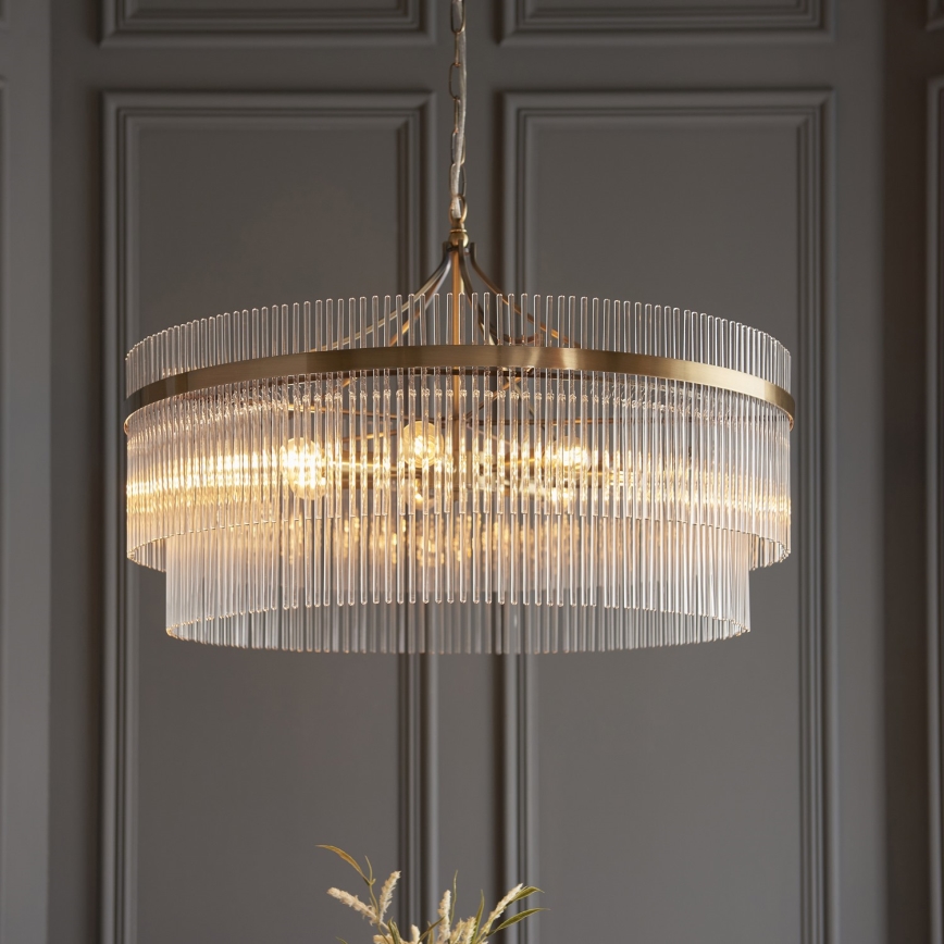 Endon 112574 - Lustr na řetězu MARIETTA GRAND 7xE14/7W/230V mosaz/čirá