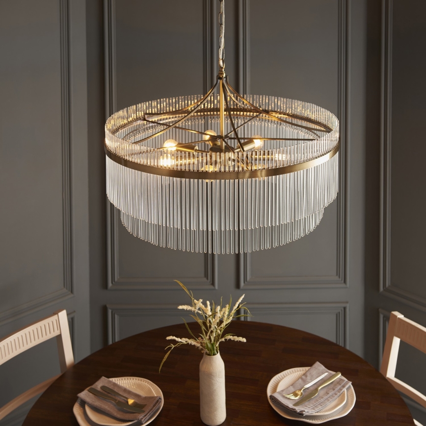 Endon 112574 - Lustr na řetězu MARIETTA GRAND 7xE14/7W/230V mosaz/čirá