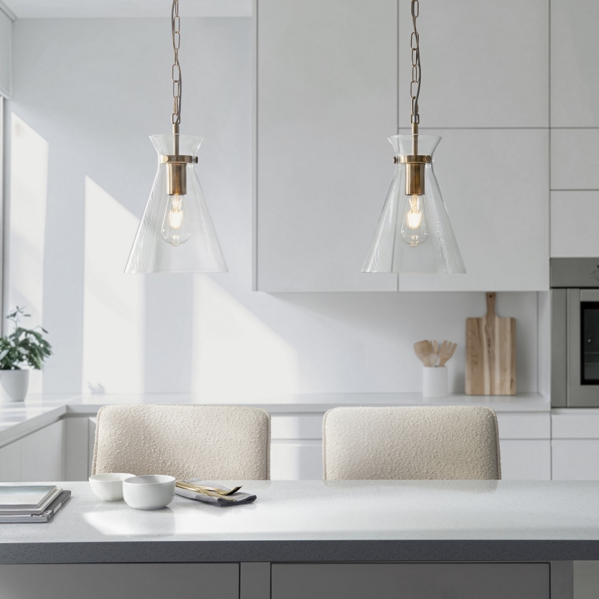 Endon 112859 - Lustr na řetězu HARLOW 1xE27/10W/230V mosaz