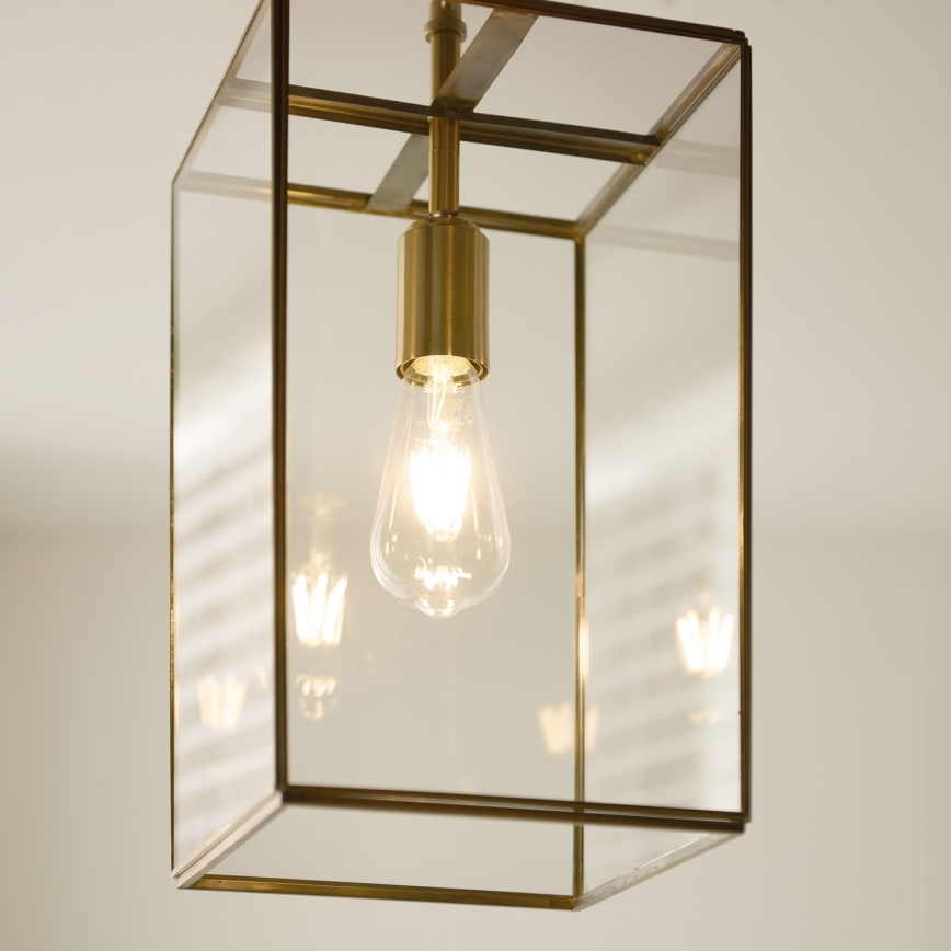 Endon 119141 - Lustr na řetězu HAMMOND 1xE27/10W/230V 21,5x21,5 cm mosaz