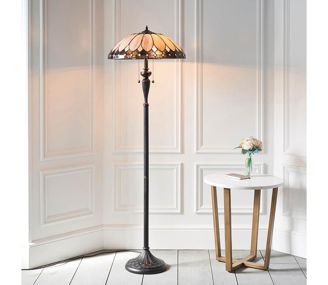 Endon 63972 - Stojací lampa Tiffany BROOKLYN 2xE27/60W/230V pr. 50 cm 63972 Hnědá,Béžová