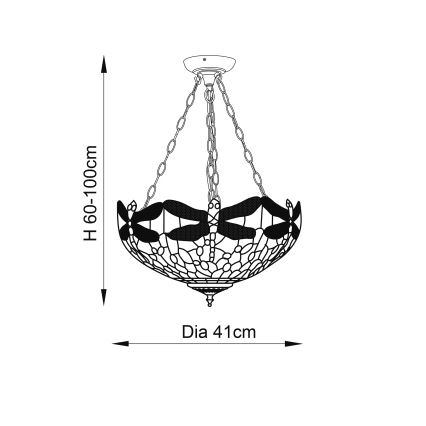 Endon 64075 - Lustr na řetězu Tiffany DRAGONFLY 3xE27/60W/230V pr. 41 cm