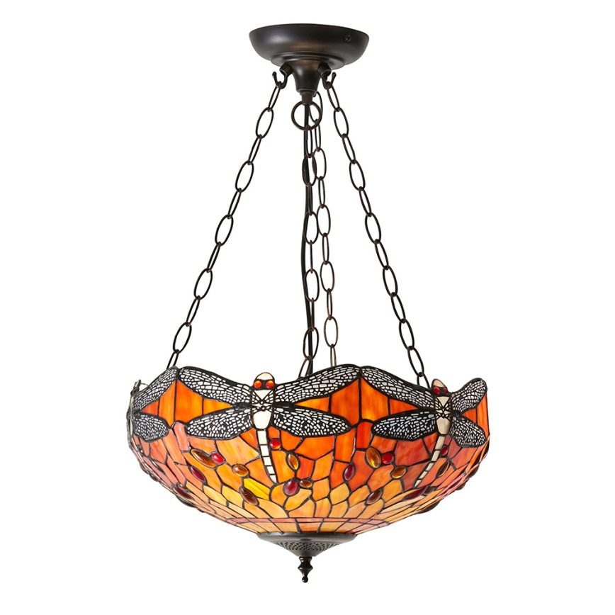 Endon 64076 - Lustr na řetězu Tiffany DRAGONFLY 3xE27/60W/230V pr. 41 cm