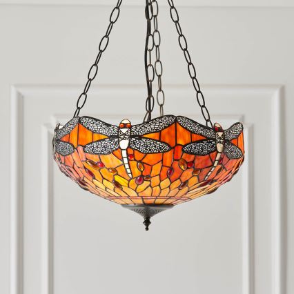 Endon 64076 - Lustr na řetězu Tiffany DRAGONFLY 3xE27/60W/230V pr. 41 cm
