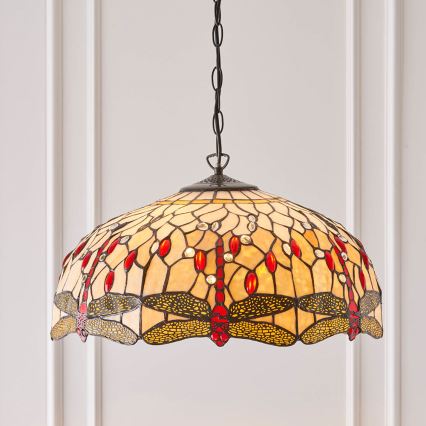 Endon 64079 - Lustr na řetězu Tiffany DRAGONFLY 3xE27/60W/230V pr. 50 cm