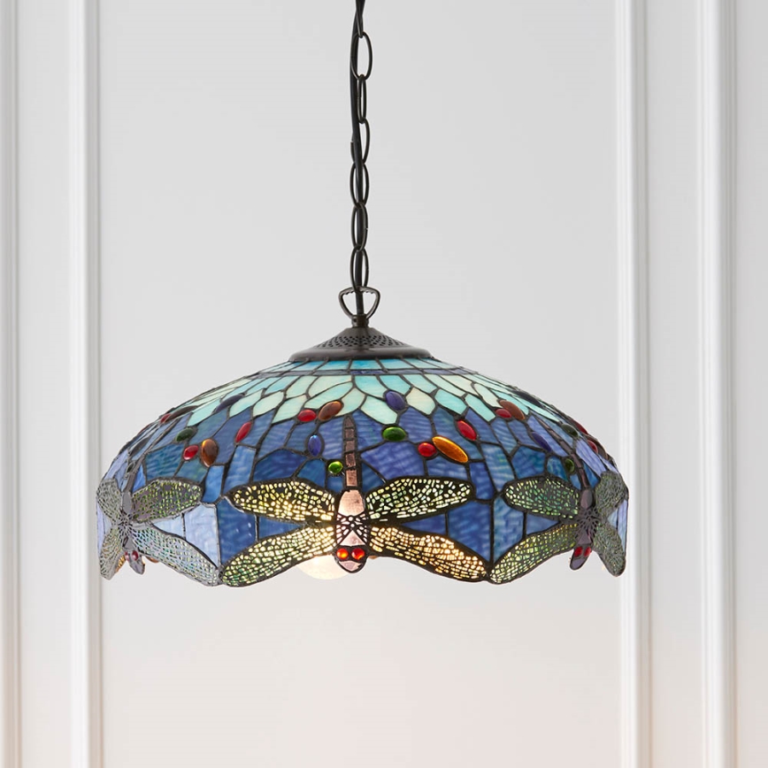 Endon 64080 - Lustr na řetězu Tiffany DRAGONFLY 3xE27/60W/230V pr. 41 cm