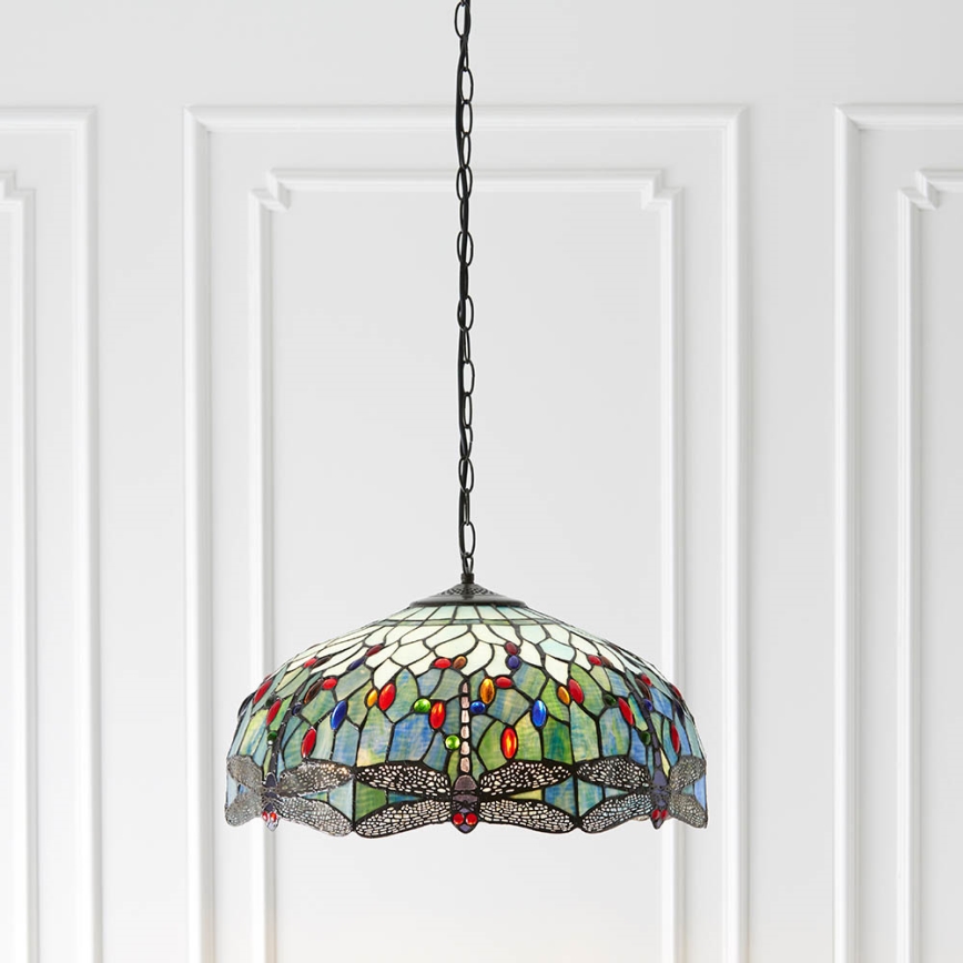 Endon 66148 - Lustr na řetězu Tiffany DRAGONFLY 3xE27/60W/230V pr. 50 cm
