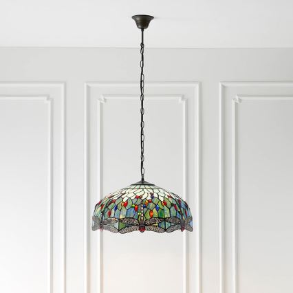 Endon 66148 - Lustr na řetězu Tiffany DRAGONFLY 3xE27/60W/230V pr. 50 cm