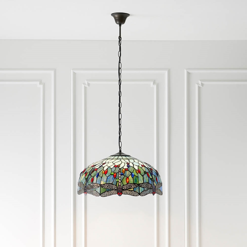 Endon 66148 - Lustr na řetězu Tiffany DRAGONFLY 3xE27/60W/230V pr. 50 cm