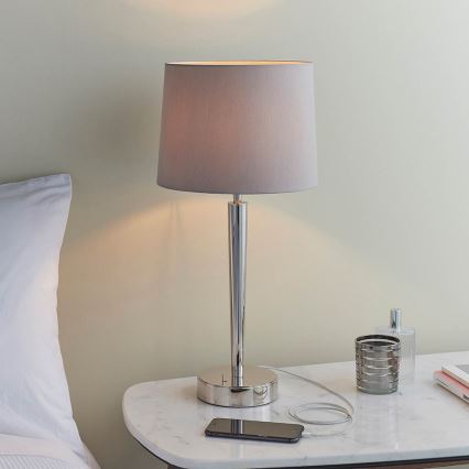 Endon 72175 - Stolní lampa s USB portem SYON 1xE14/40W/230V lesklý chrom/béžová