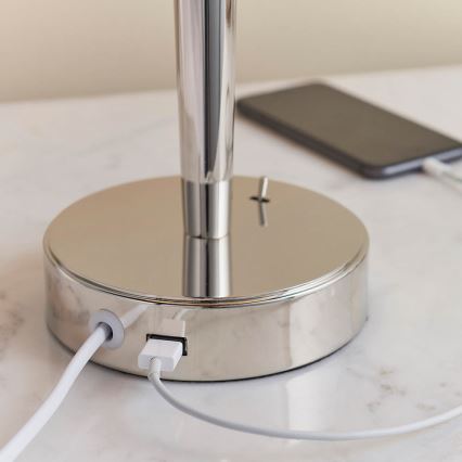 Endon 72175 - Stolní lampa s USB portem SYON 1xE14/40W/230V lesklý chrom/béžová