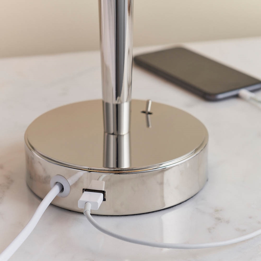 Endon 72175 - Stolní lampa s USB portem SYON 1xE14/40W/230V lesklý chrom/béžová