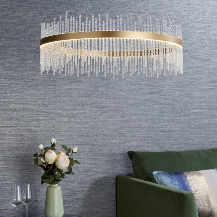 Endon 81908 - LED Stmívatelný lustr na lanku ADRIEL LED/58W/230V 3000K pr. 70 cm zlatá/čirá