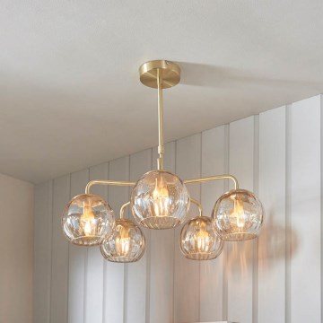 Endon 91969 - Lustr na tyči DIMPLE 5xE14/25W/230V zlatá