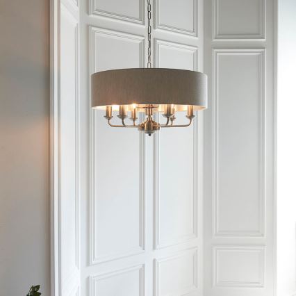Endon 94357 - Lustr na řetězu HIGHCLERE 6xE14/40W/230V pr. 55 cm béžová/matný chrom