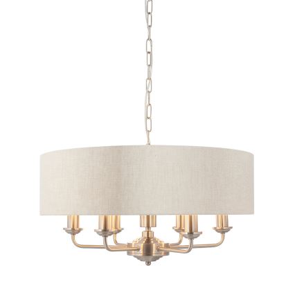 Endon 94357 - Lustr na řetězu HIGHCLERE 6xE14/40W/230V pr. 55 cm béžová/matný chrom