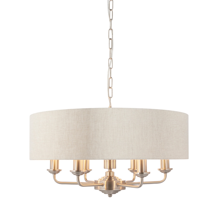 Endon 94357 - Lustr na řetězu HIGHCLERE 6xE14/40W/230V pr. 55 cm béžová/matný chrom