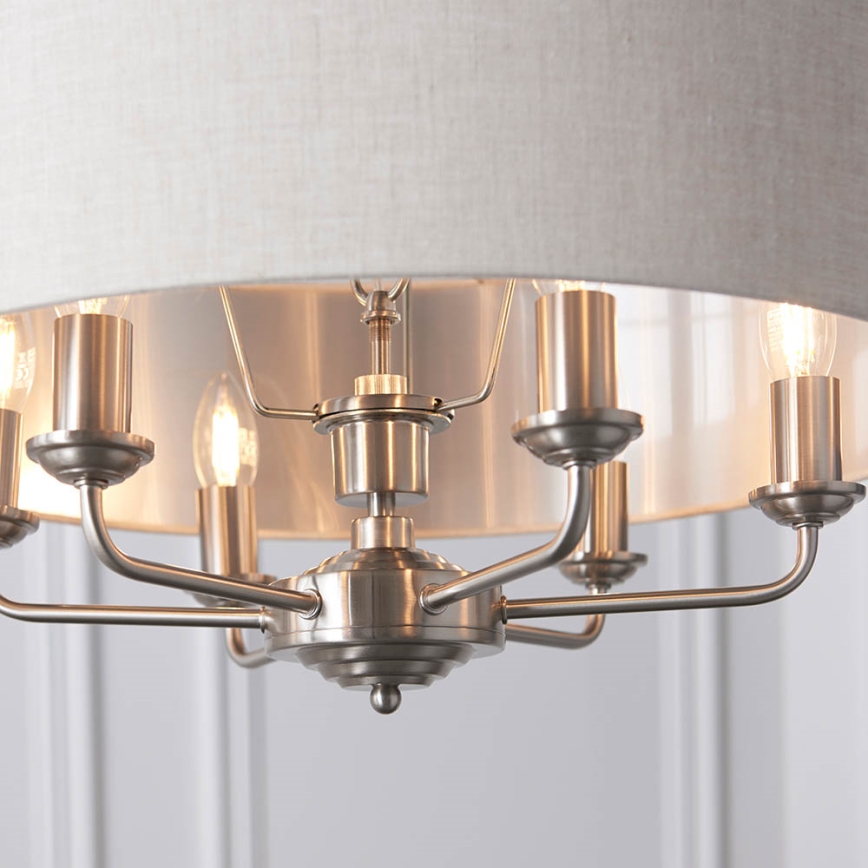 Endon 94357 - Lustr na řetězu HIGHCLERE 6xE14/40W/230V pr. 55 cm béžová/matný chrom