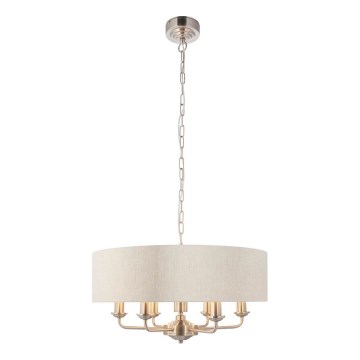 Endon 94357 - Lustr na řetězu HIGHCLERE 6xE14/40W/230V pr. 55 cm béžová/matný chrom