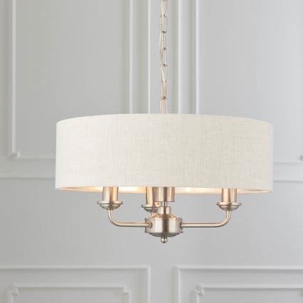 Endon 94361 - Lustr na řetězu HIGHCLERE 3xE14/40W/230V béžová/matný chrom