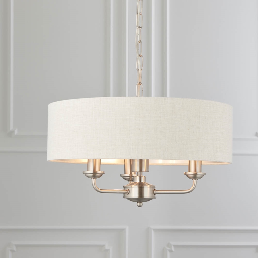 Endon 94361 - Lustr na řetězu HIGHCLERE 3xE14/40W/230V béžová/matný chrom