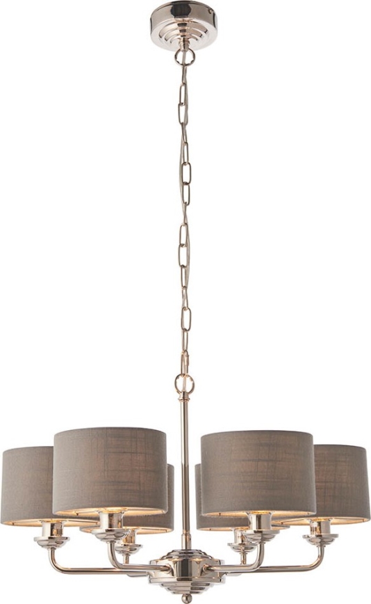 Endon 94381 - Lustr na řetězu HIGHCLERE 6xE14/28W/230V šedá/lesklý chrom