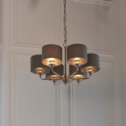 Endon 94381 - Lustr na řetězu HIGHCLERE 6xE14/28W/230V šedá/lesklý chrom