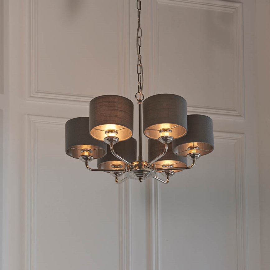 Endon 94381 - Lustr na řetězu HIGHCLERE 6xE14/28W/230V šedá/lesklý chrom