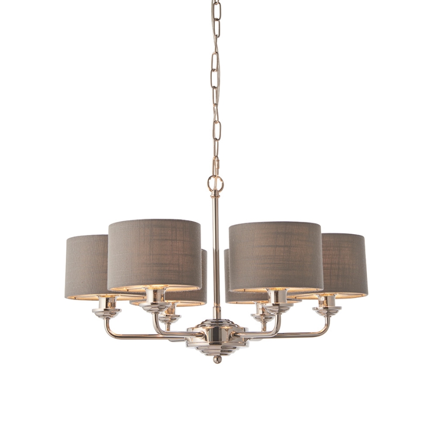 Endon 94381 - Lustr na řetězu HIGHCLERE 6xE14/28W/230V šedá/lesklý chrom