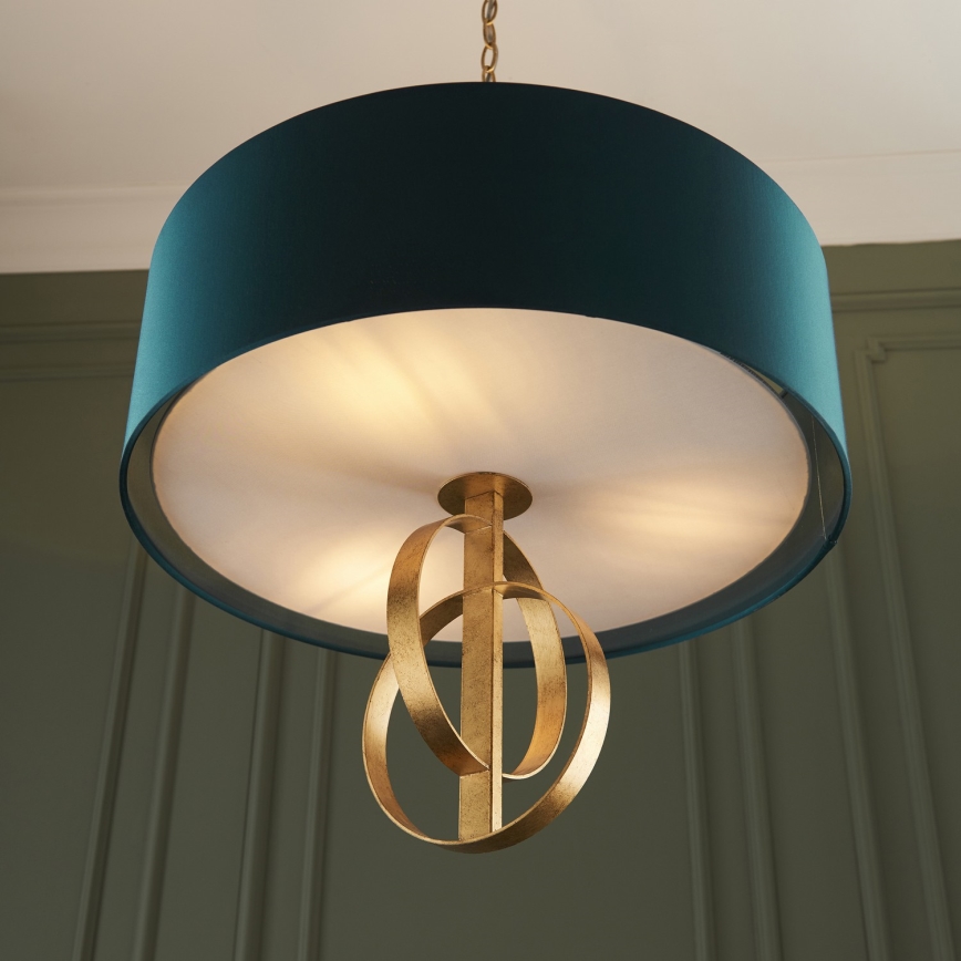 Endon 95220 - Lustr na řetězu 3xE27/10W/230V pr. 60 cm modrá/mosaz