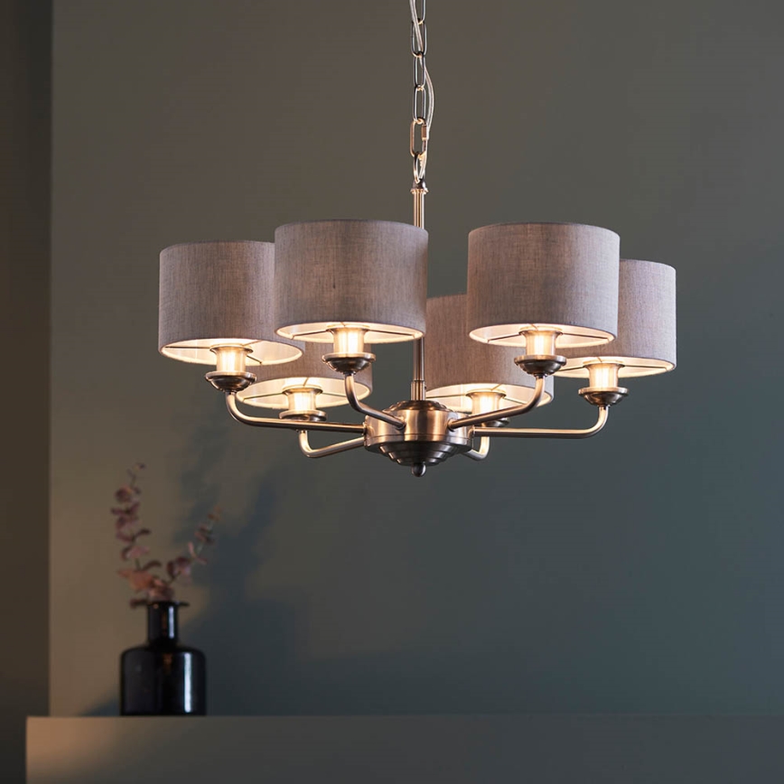 Endon 99151 - Lustr na řetězu HIGHCLERE 6xE14/28W/230V šedá/matný chrom pr. 53 cm