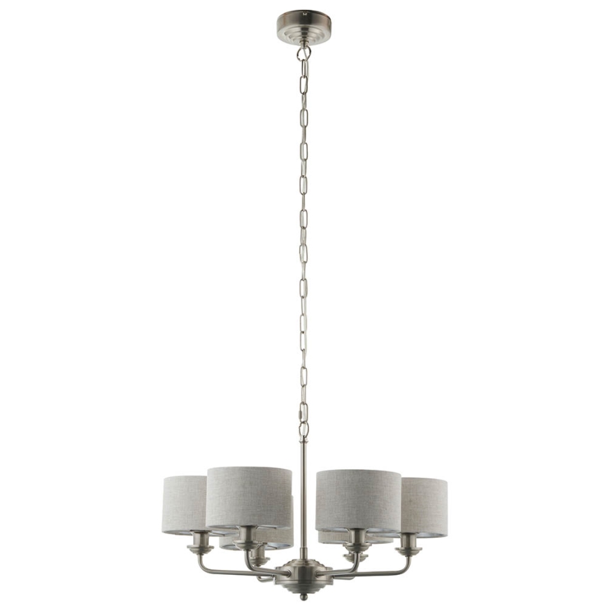Endon 99151 - Lustr na řetězu HIGHCLERE 6xE14/28W/230V šedá/matný chrom pr. 53 cm