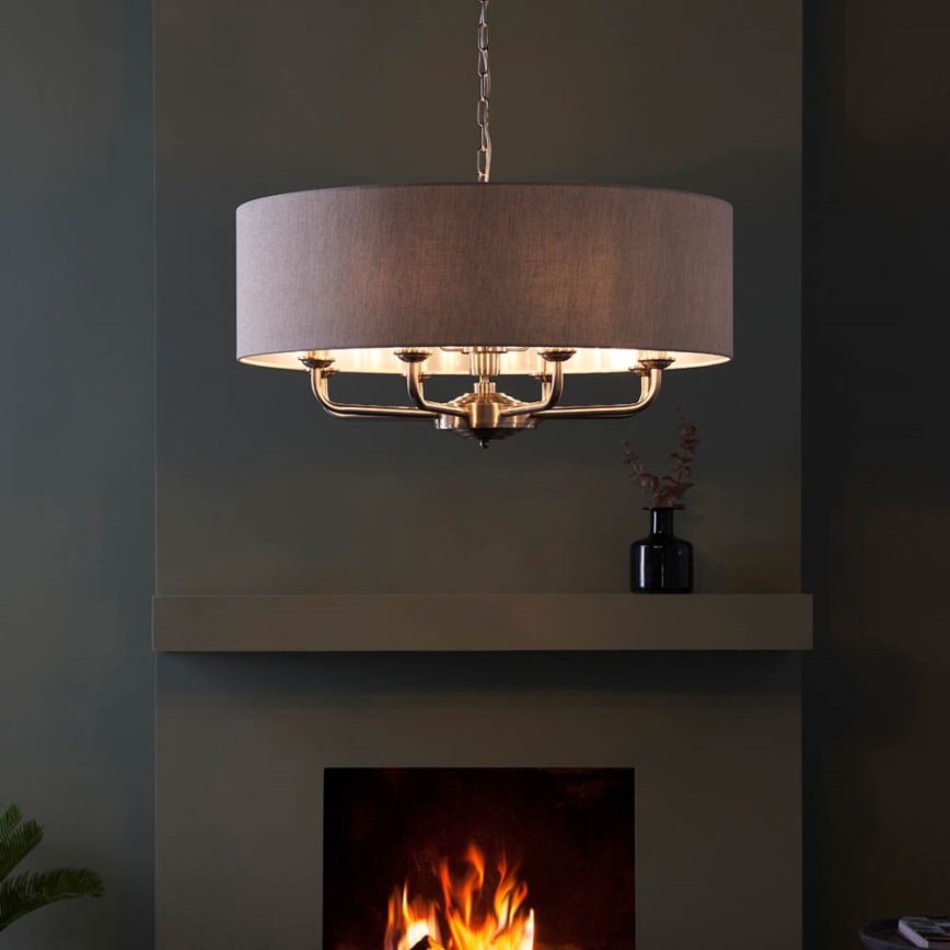 Endon 99152 - Lustr na řetězu HIGHCLERE 8xE14/40W/230V šedá/matný chrom pr. 70 cm
