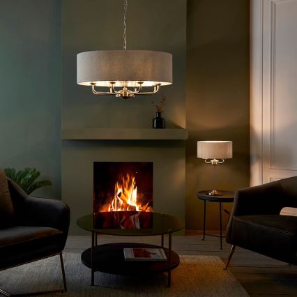 Endon 99152 - Lustr na řetězu HIGHCLERE 8xE14/40W/230V šedá/matný chrom pr. 70 cm