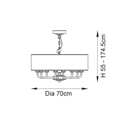 Endon 99152 - Lustr na řetězu HIGHCLERE 8xE14/40W/230V šedá/matný chrom pr. 70 cm