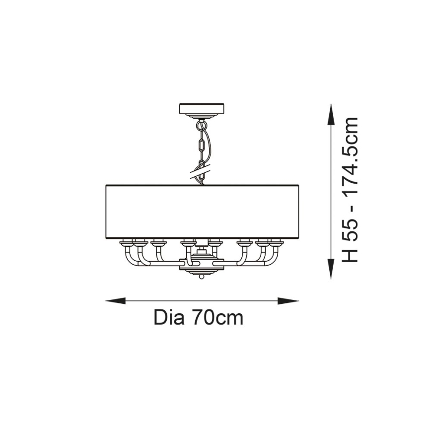 Endon 99152 - Lustr na řetězu HIGHCLERE 8xE14/40W/230V šedá/matný chrom pr. 70 cm