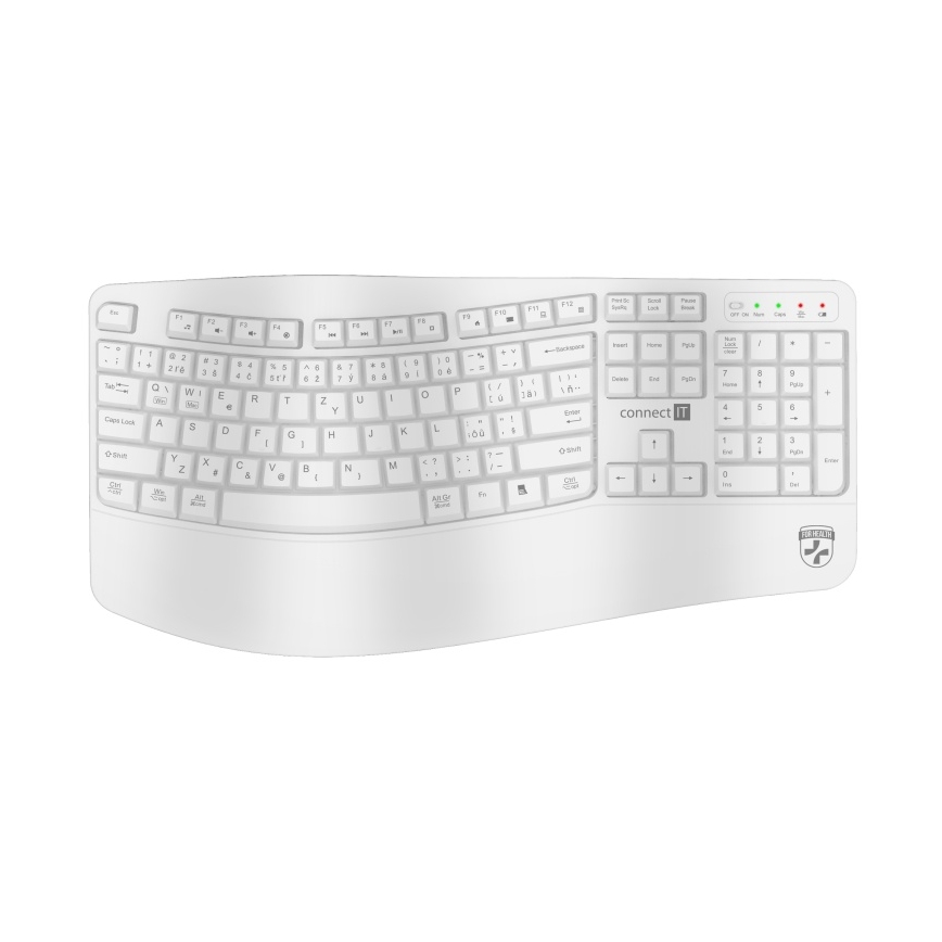 Ergonomická bezdrátová klávesnice s CZ/SK lokalizací 1xAA bílá