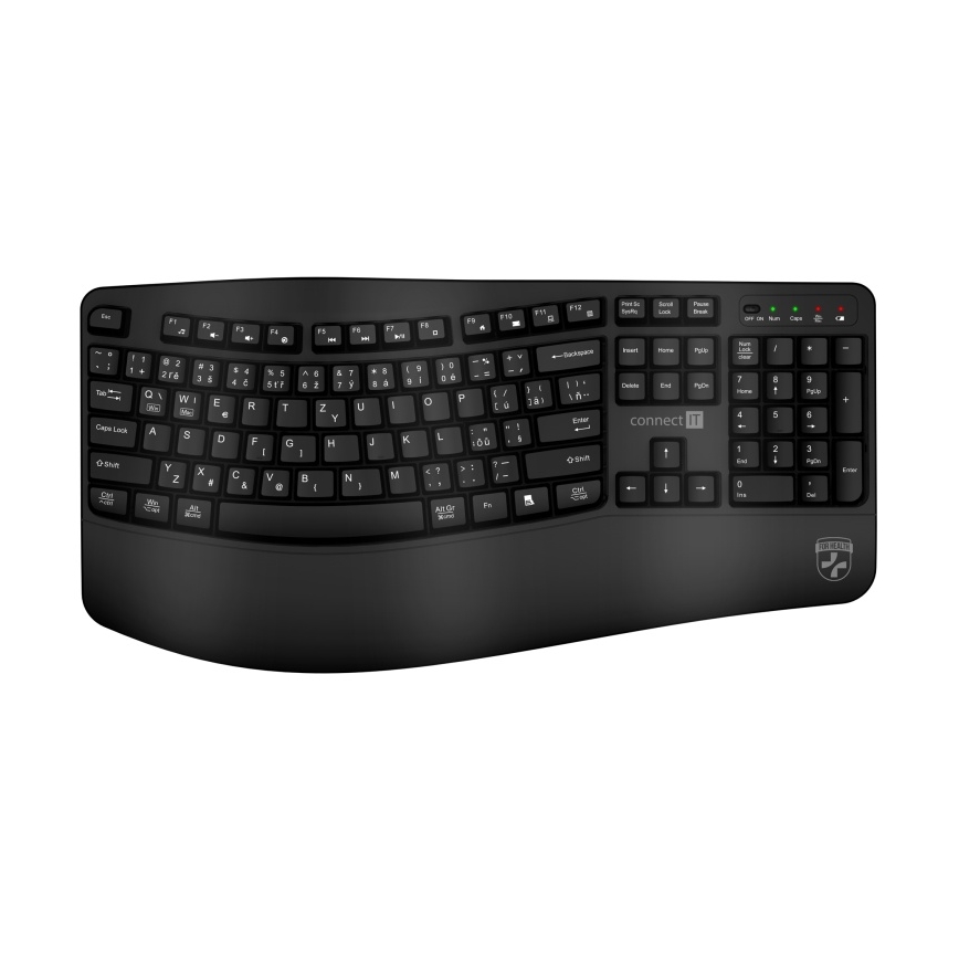 Ergonomická bezdrátová klávesnice s CZ/SK lokalizací 1xAA černá